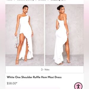 PrettyLittleThing white one shoulder ruffle hem maxi dress - size 4 NWT